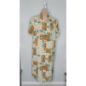 Maggie Sweet Button Down Straight Dress Beige Short Sleeve Floral Sz 1X